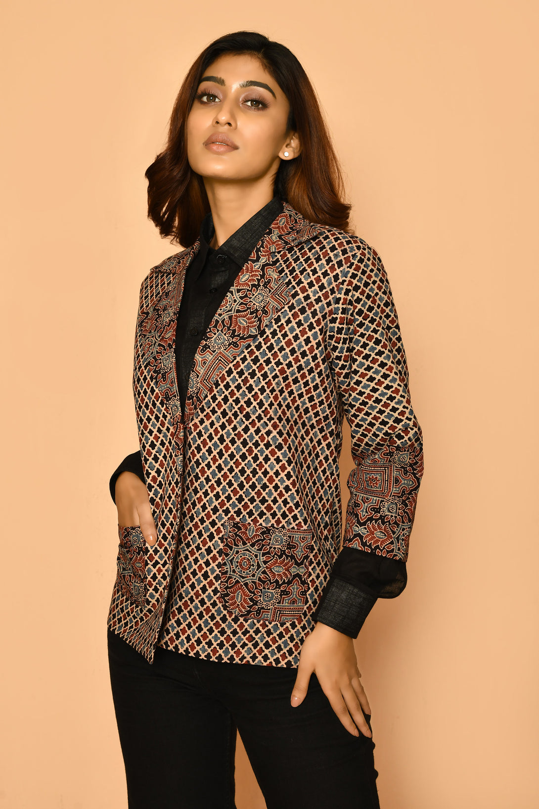 Buy latest printed office wear cotton jackets for women