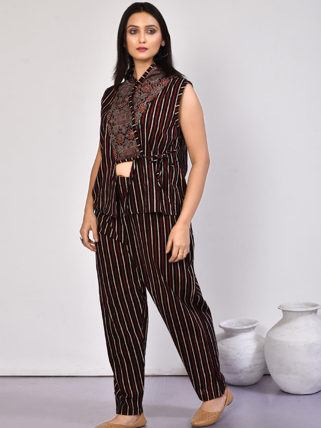 Bella Black handprinted Ajrakh pure Cotton Co-ord set, great for all day long wear in summers-4 