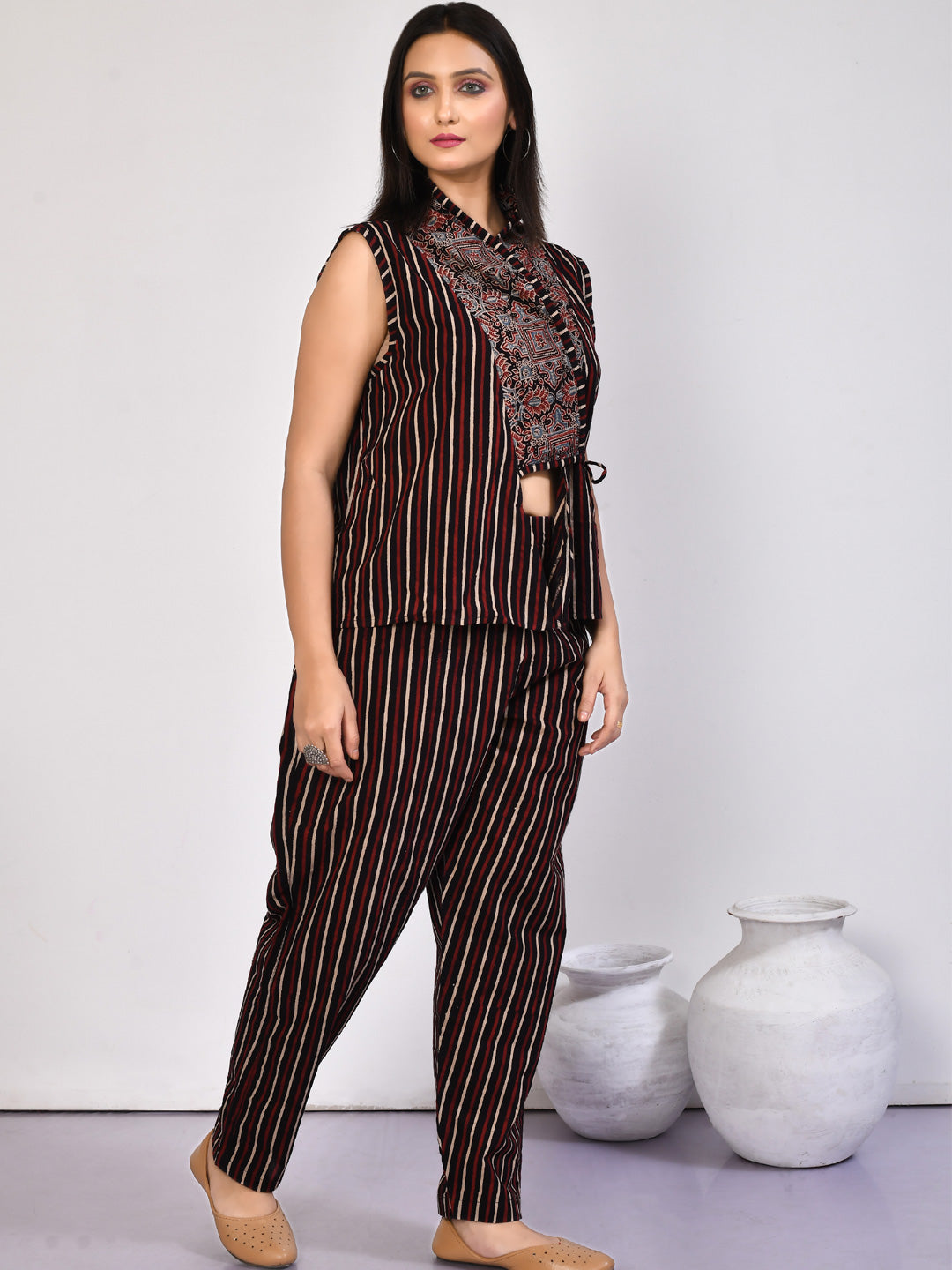 Bella Black handprinted Ajrakh Cotton Co-ord set for women, great holiday wear option!-5