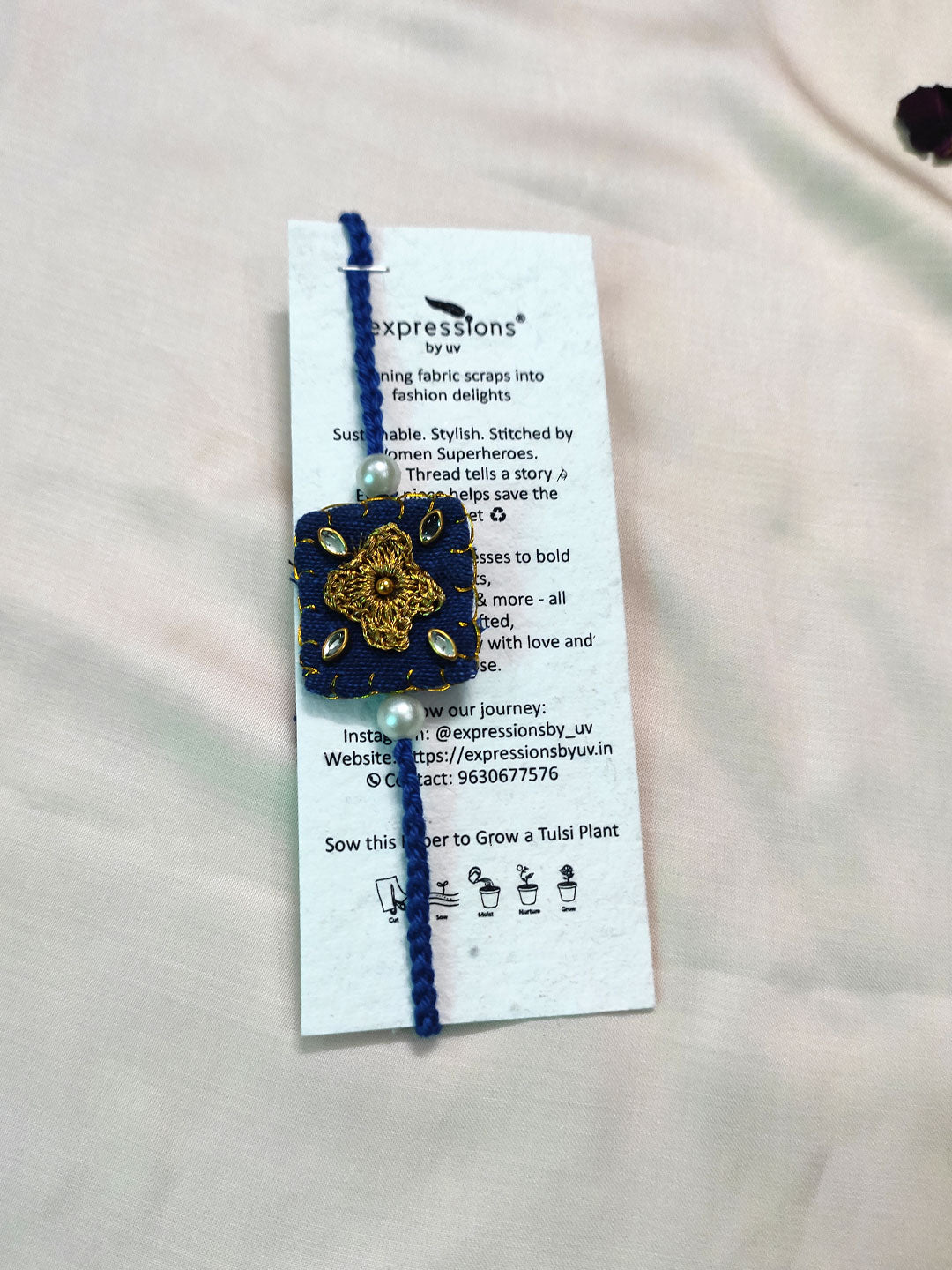 Indigo Rakhi with crochet details for your Bro
