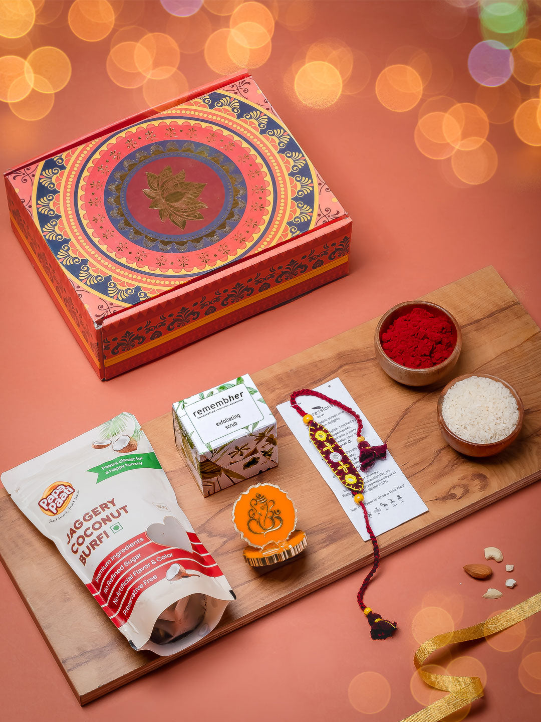 Unique Rakhi gifting hampers idea for Adults.  Everything handmade, handpicked and curated with love. Its not just a git, but A Thoughtful Celebration of Bond & Tradition.