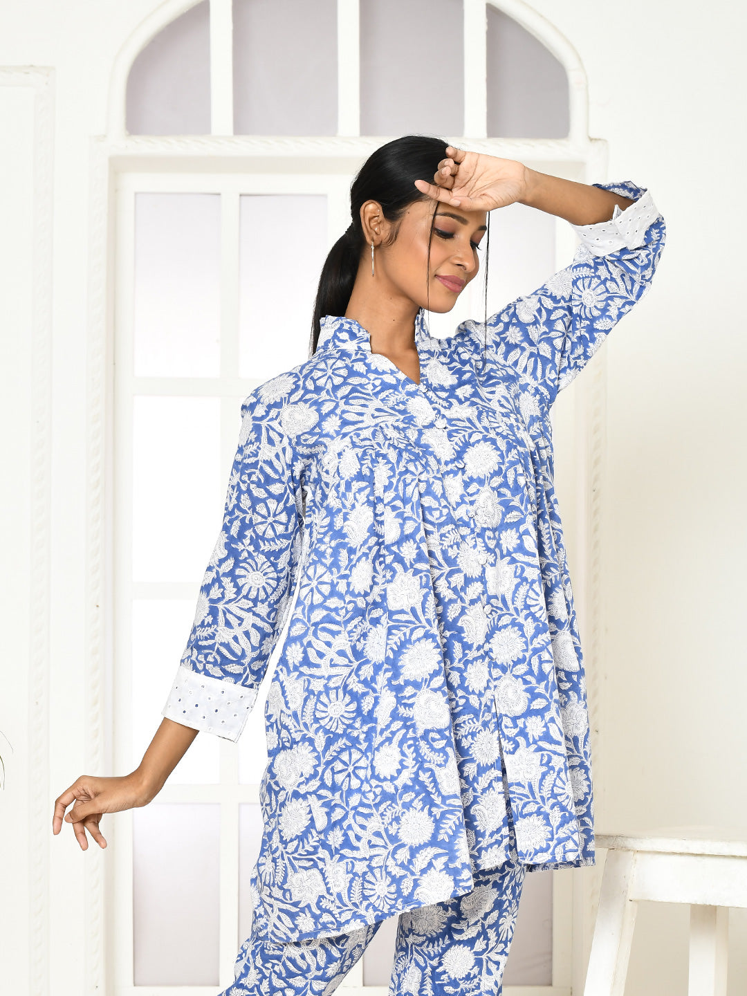 Edelina Handprinted  Women's pure Cotton Shirt for everyday wear or summer holidays-3