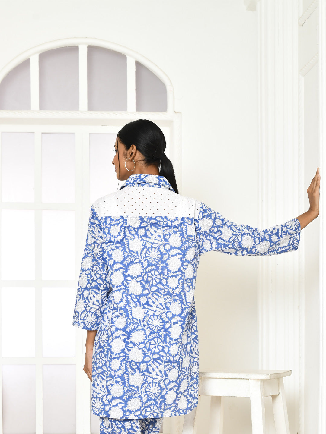 Eiley Handprinted Women's Pure Cotton long Shirt, perfect for your holidays-2