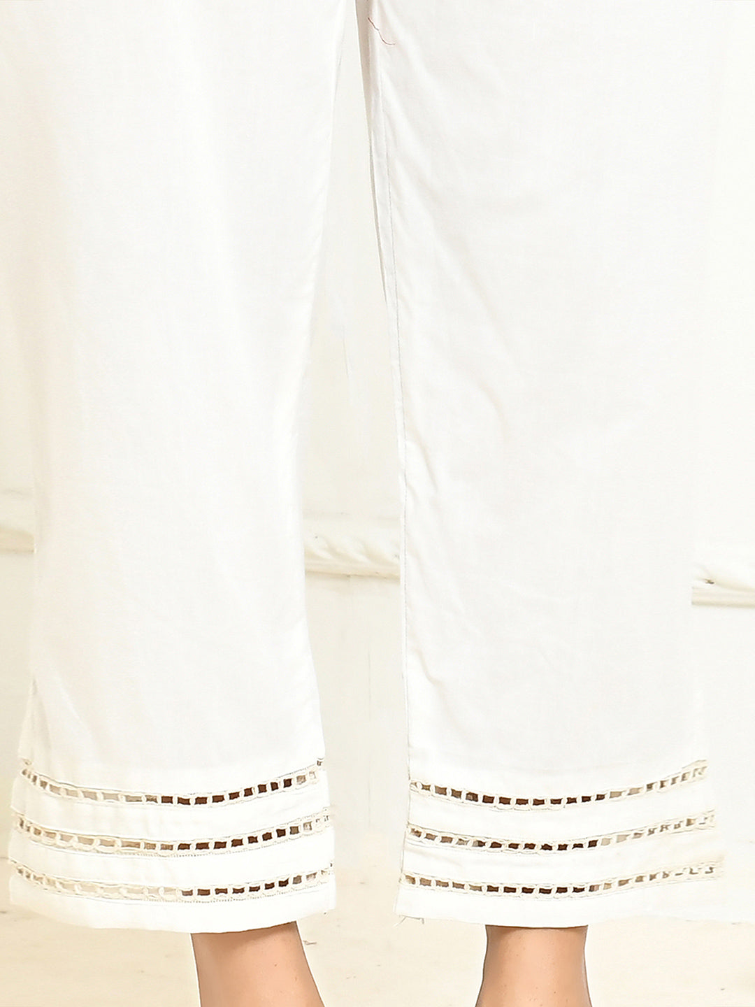 Inaya Cream Lacy Women's Cotton Pant-4