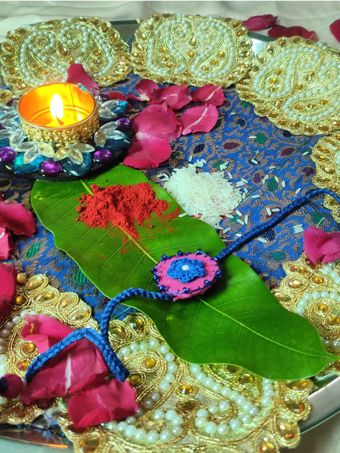 Pink blue crochet rakhi for your bro