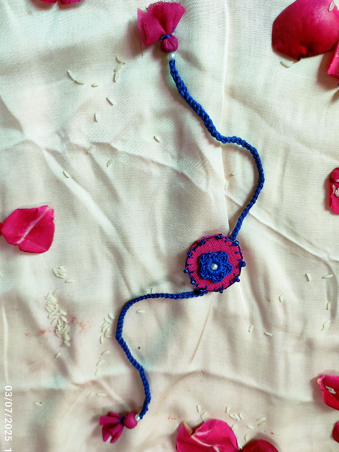 Pink blue handmade crochet rakhi for your best bro
