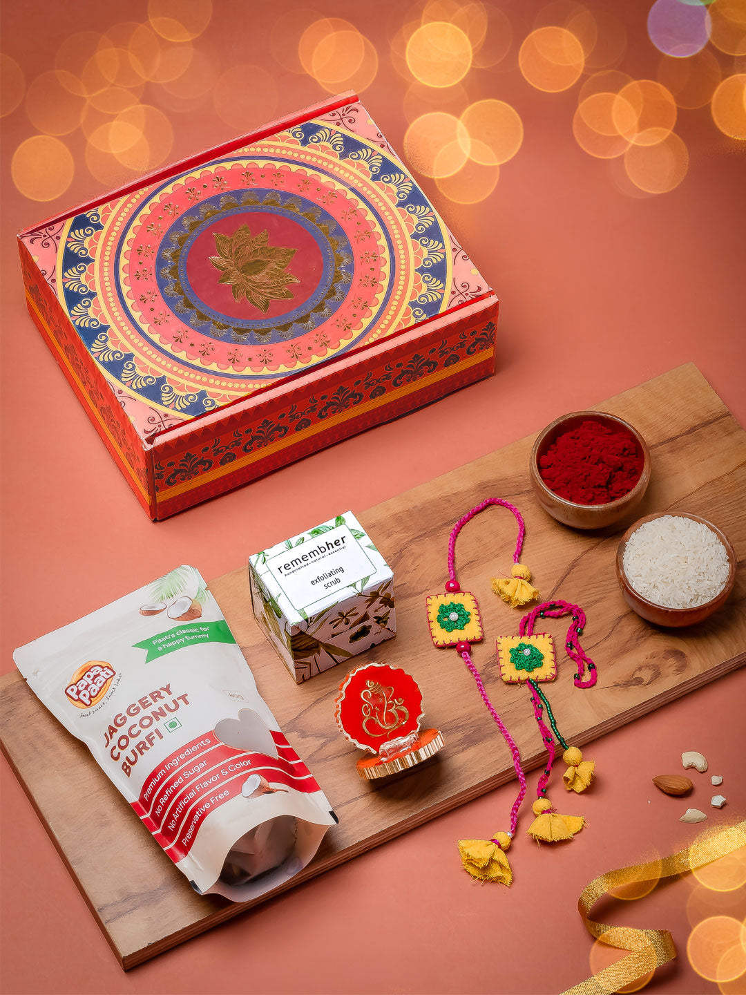 Premium hancrafted couple rakhi hamper for Rakhi 2025
