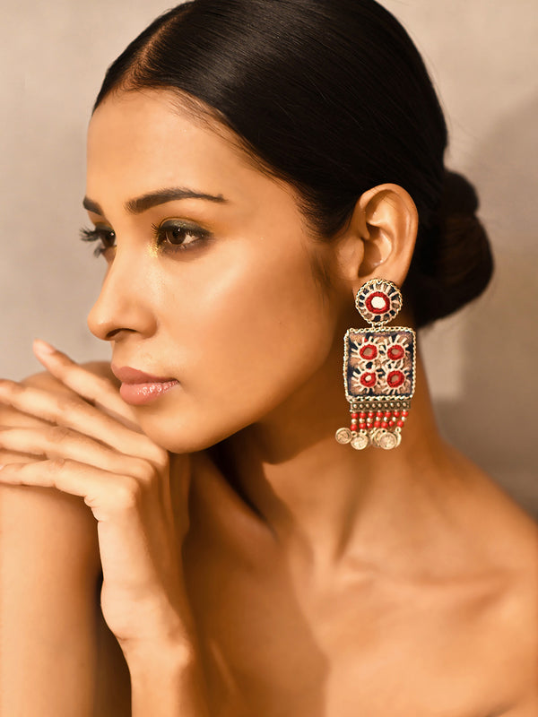 Women Mirror mirage push back fabric earrings-4