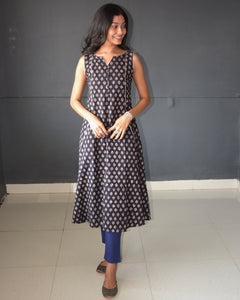 Anokhi Black Ajrakh Print Kalidar Cotton Kurtis For Women-1