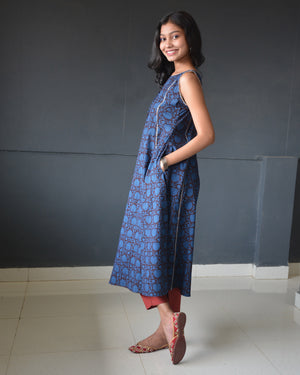 Anokhi Floral Blue Bagh Print Kalidar Cotton Kurtis For Women-2