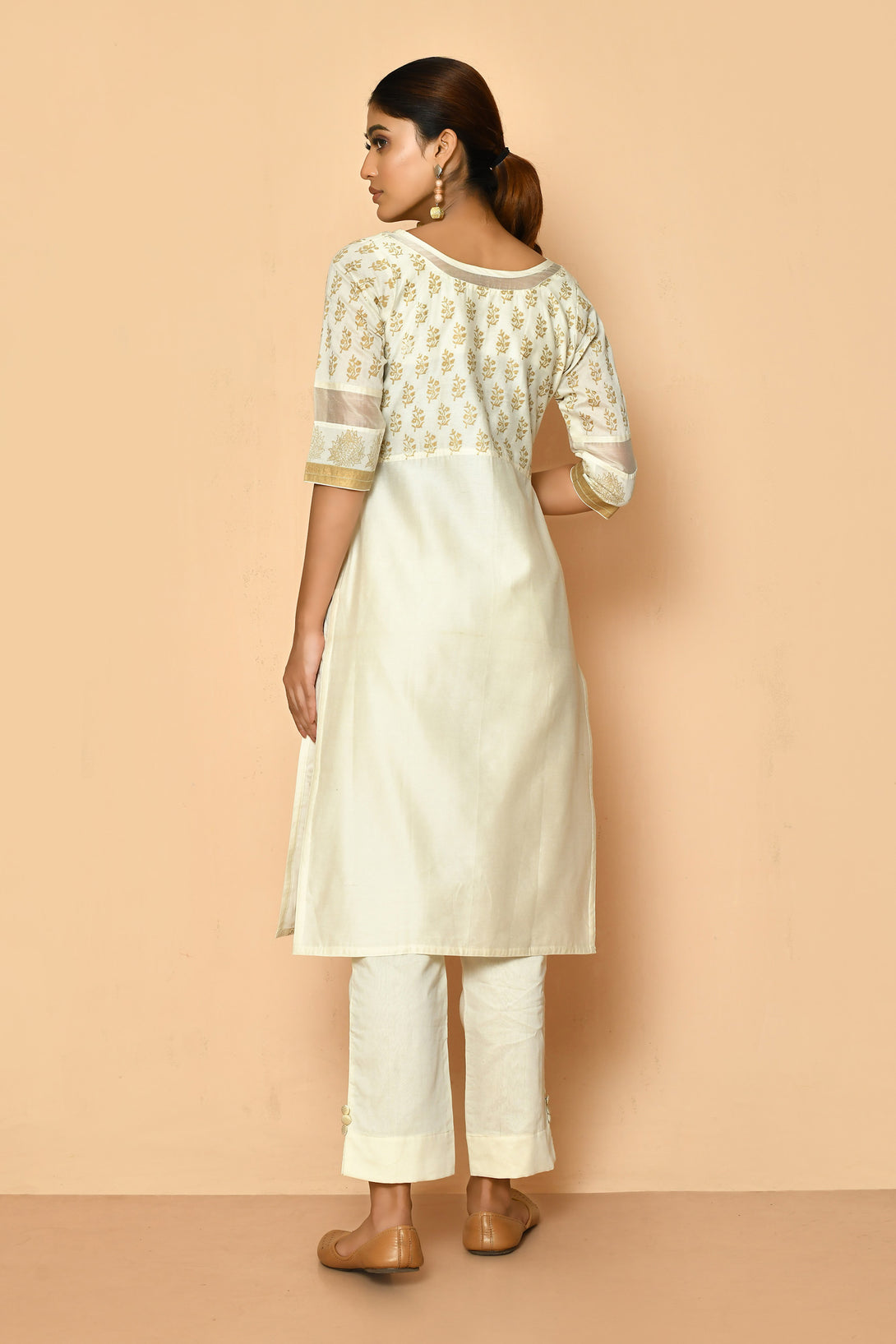 handloom designer hand block printed silk kurta set for ladies