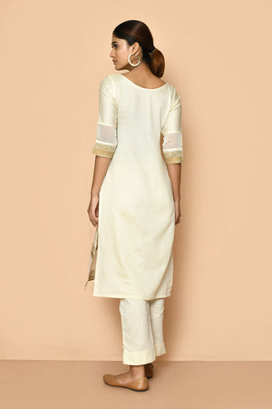 Elly handloom and hand block printed silk kurta pant set for women