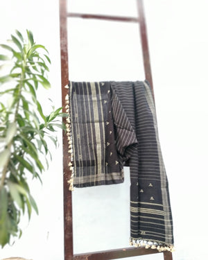 Black-White Bhujodi Handloom Cotton Stole