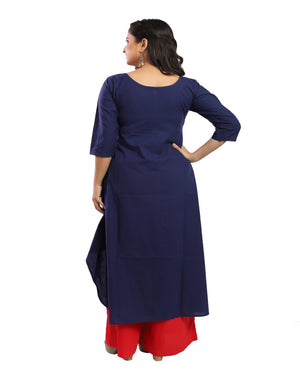 Blue Cotton Hand Embroidered Kurta