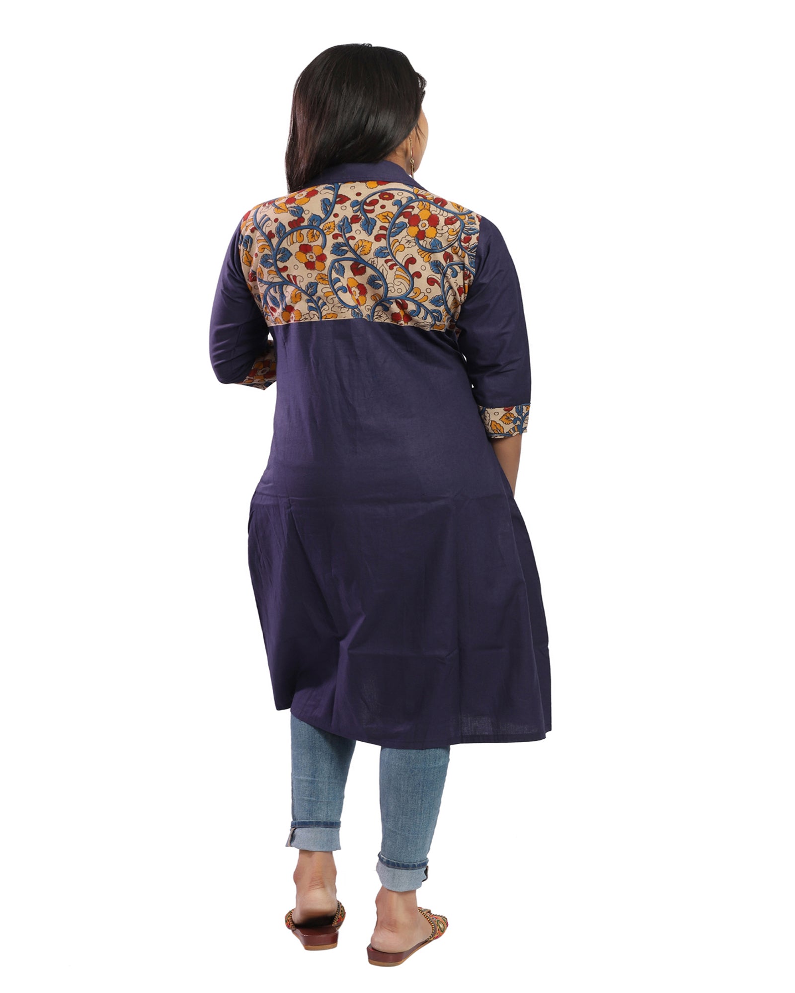 Overlapping Blue Shirt Kalamkari  Kurta