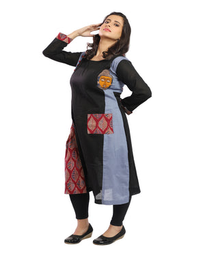 Grey Black Cotton Kalamkari Kurti