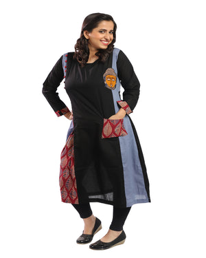 Grey Black Cotton Kalamkari Kurti