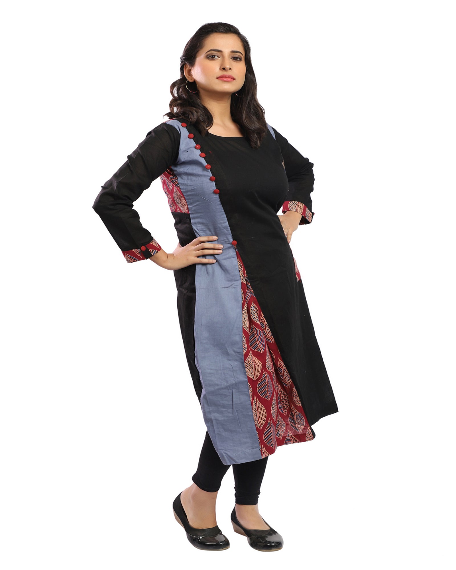 Grey Black Cotton Kalamkari Kurti