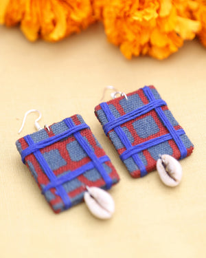 Indigo Red Uneven Checks Earrings