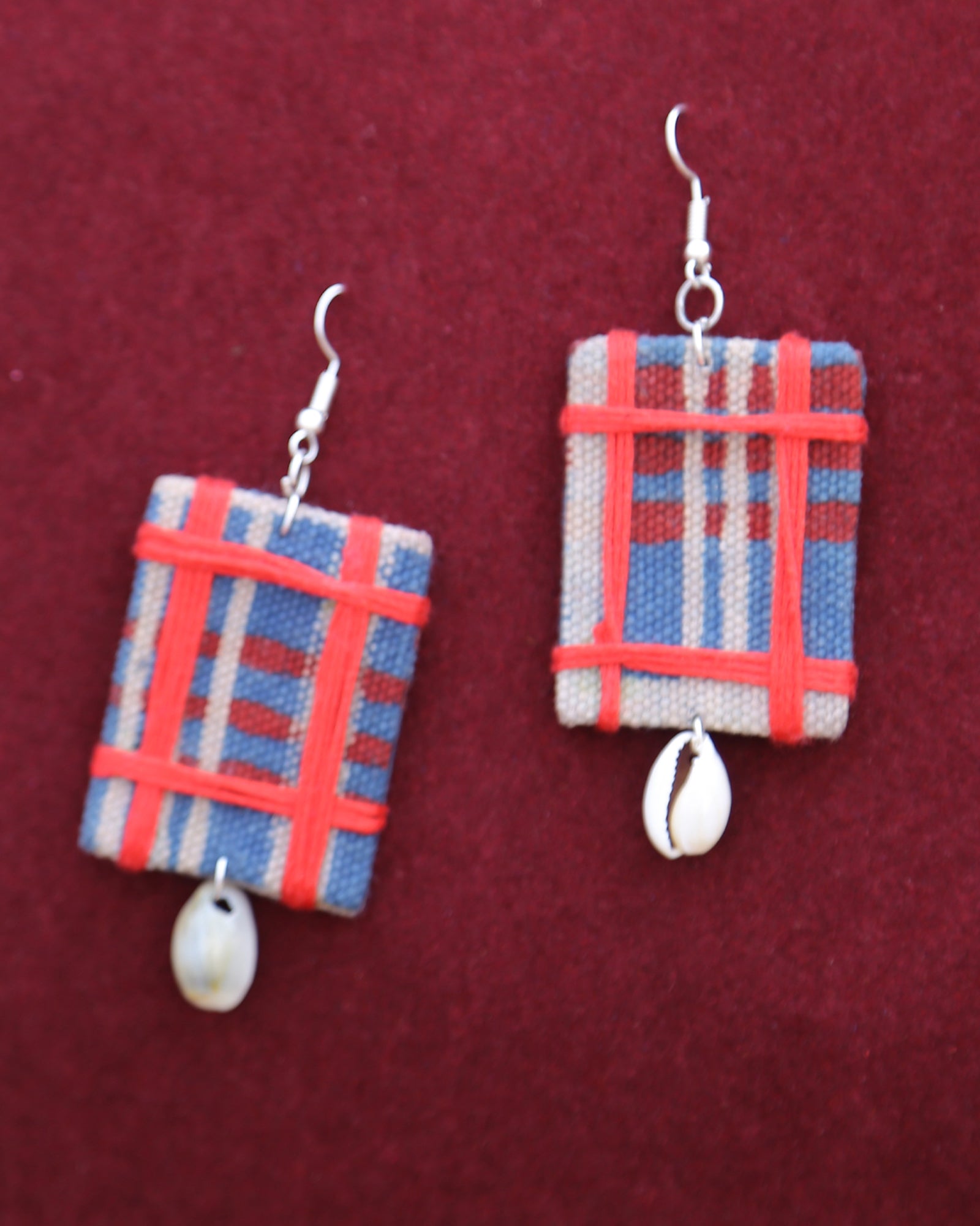 Indigo Red Uneven Checks Earrings