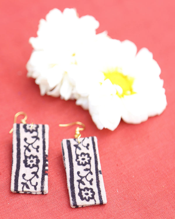 Cream Black Floral Handcrafted Earrings