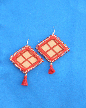 Blue Red Checks Handcrafted Beaded Earrings