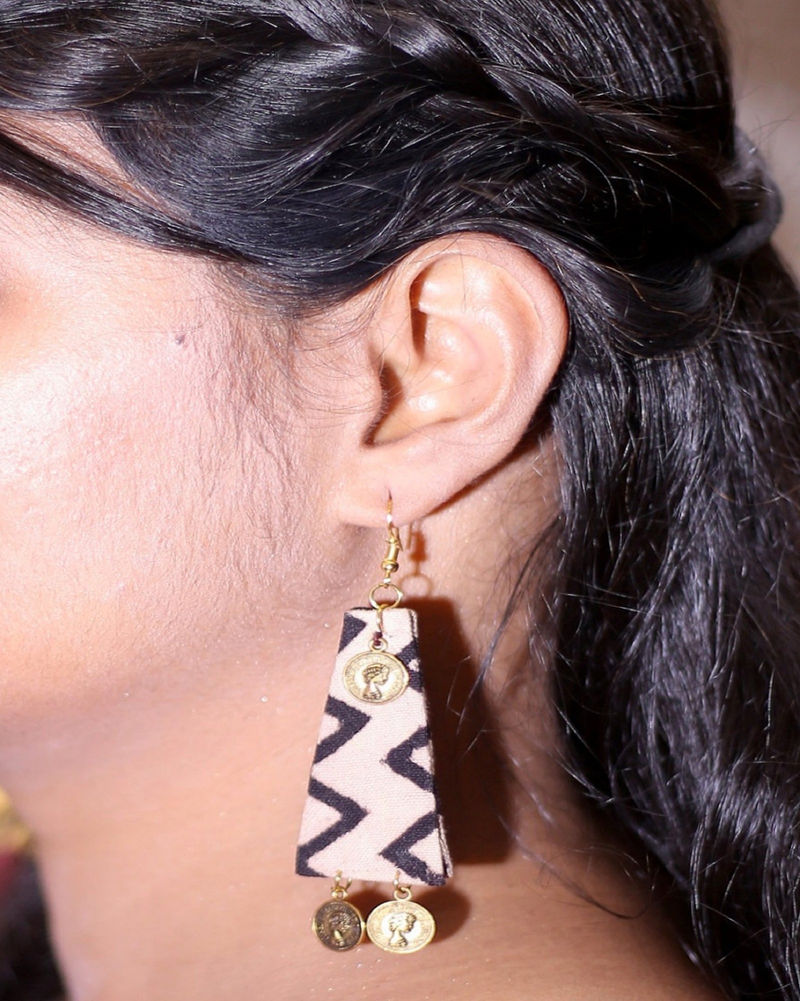 Cream Black Trendy Trapezium Chyme Handcrafted Earrings