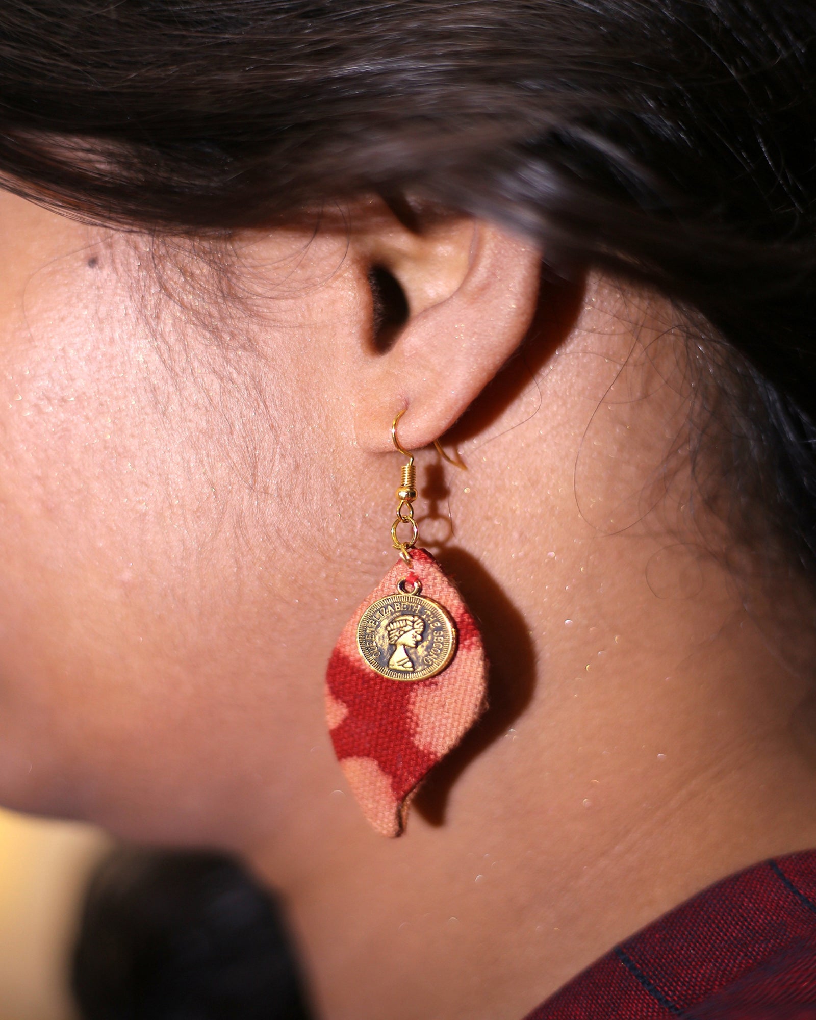 Red White Paisley Dangler Upcycled Earrings