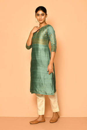 Handloom cotton silk kurta with hand block prints for women
