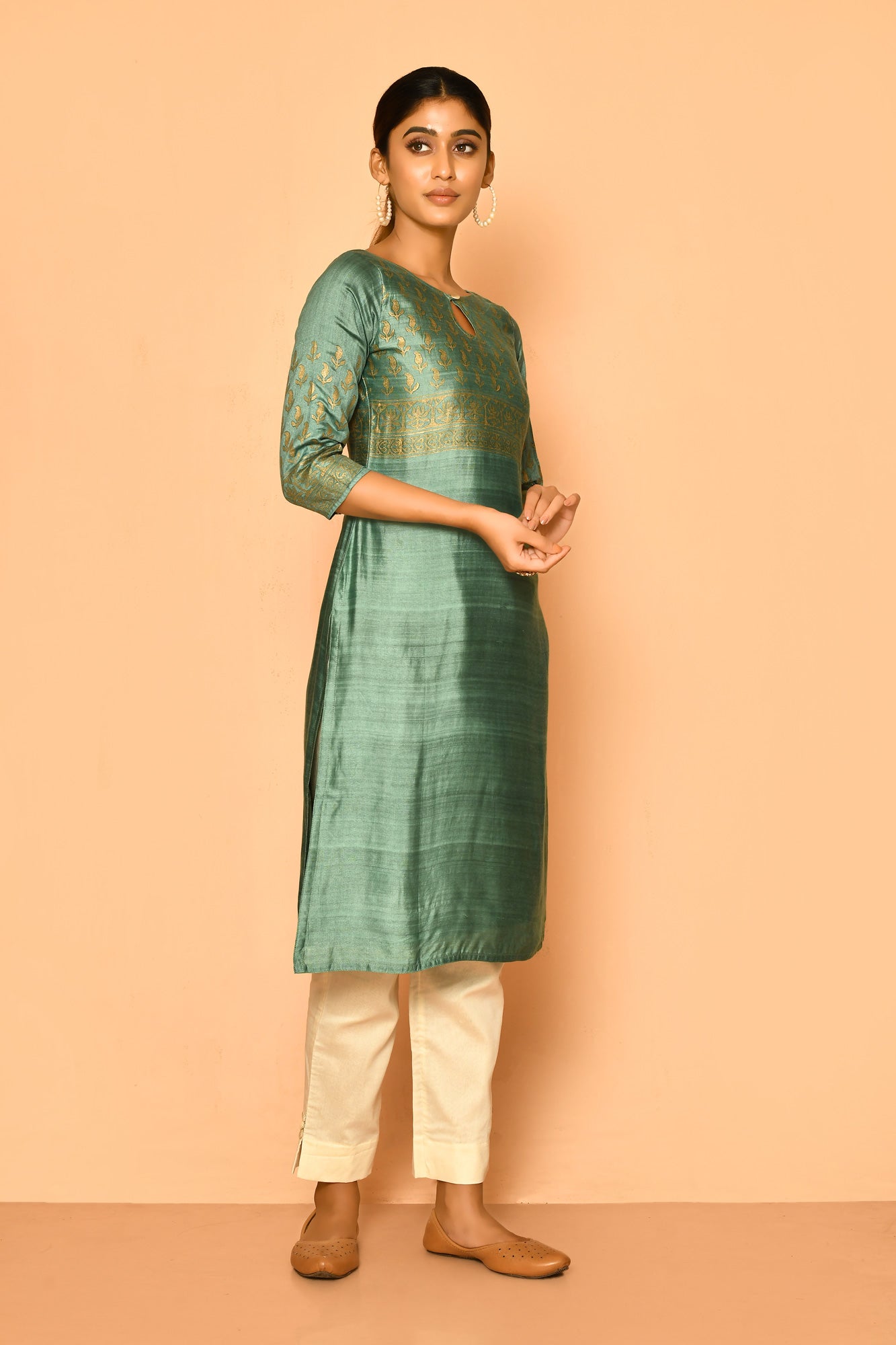 Jade handloom cotton silk kurta set online 