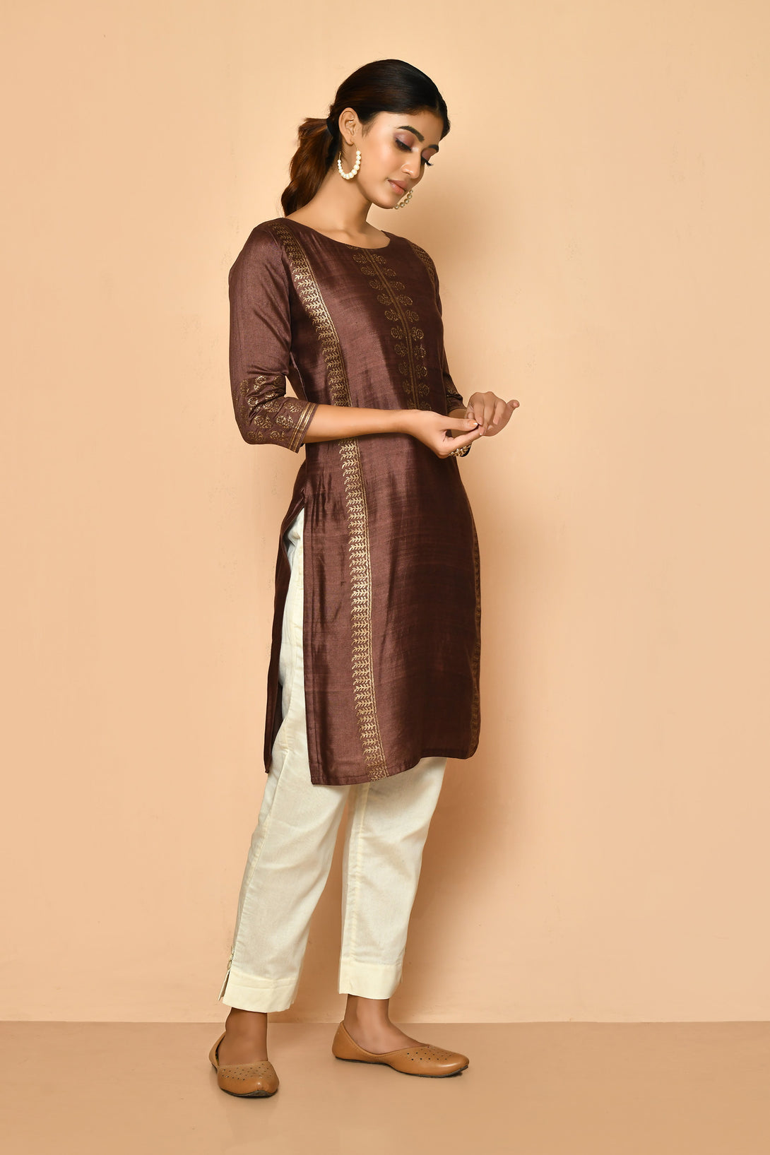 Jasper handloom cotton silk women's  kurta with traditional block print 
