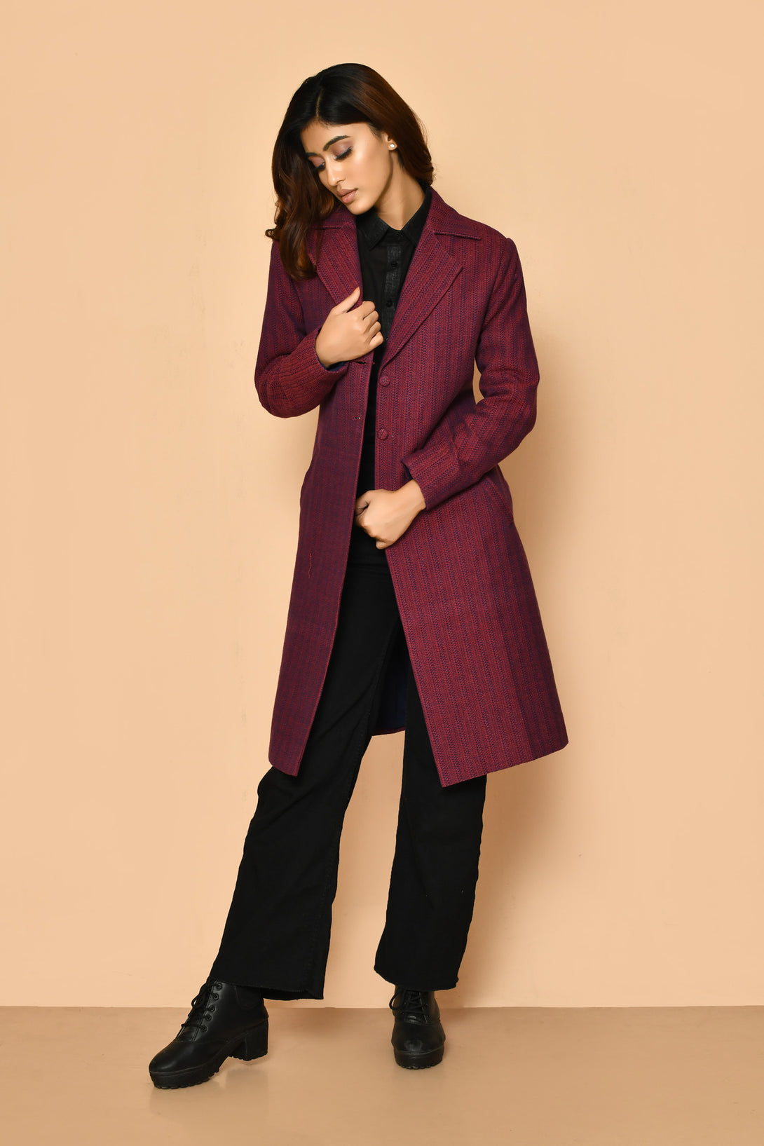 Handloom cotton trench coat jacket for elegant women corporate wear