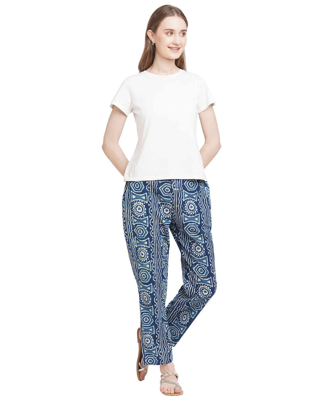 Neel charkha handcrafted cotton pants for women in  indigo