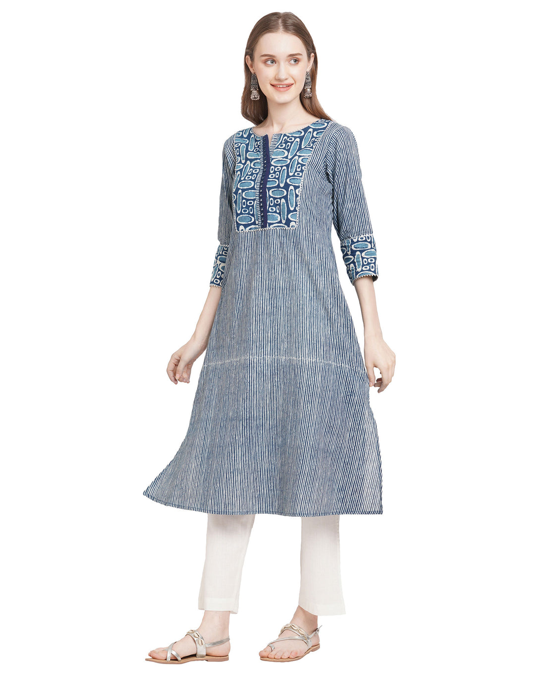Best handcrafed plus size cotton kurta for women with hand embroidery and natural dye indigo