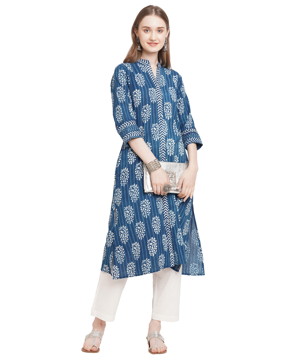 Indigo blue handcrafted pure cotton kurta for women