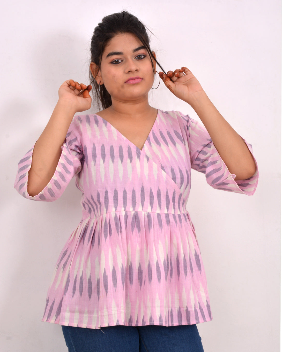 Pink lolly Ikkat handwoven wardrobe essential  women top 1