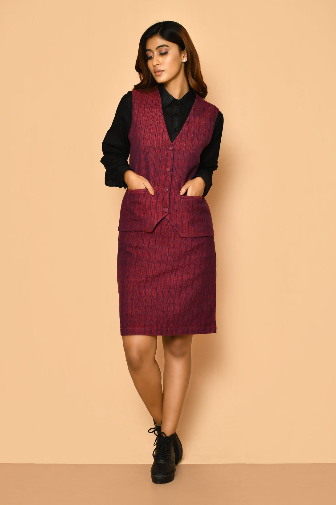 Buy best formal ladies office wear handloom cotton waist length V-neck  jacket