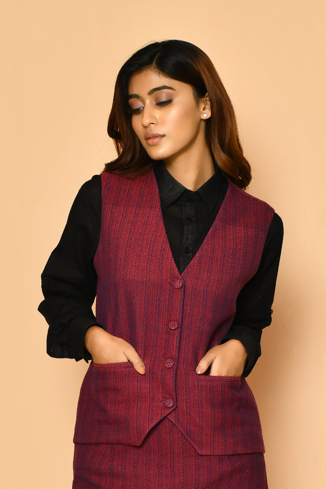 Buy best ladies handloom cotton waist length V-neck jacket for office wear