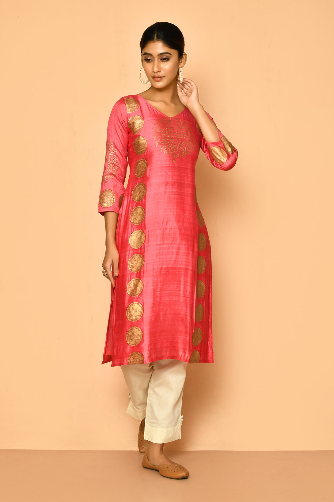 Ruby handloom hand block printed cotton silk kurta set for women