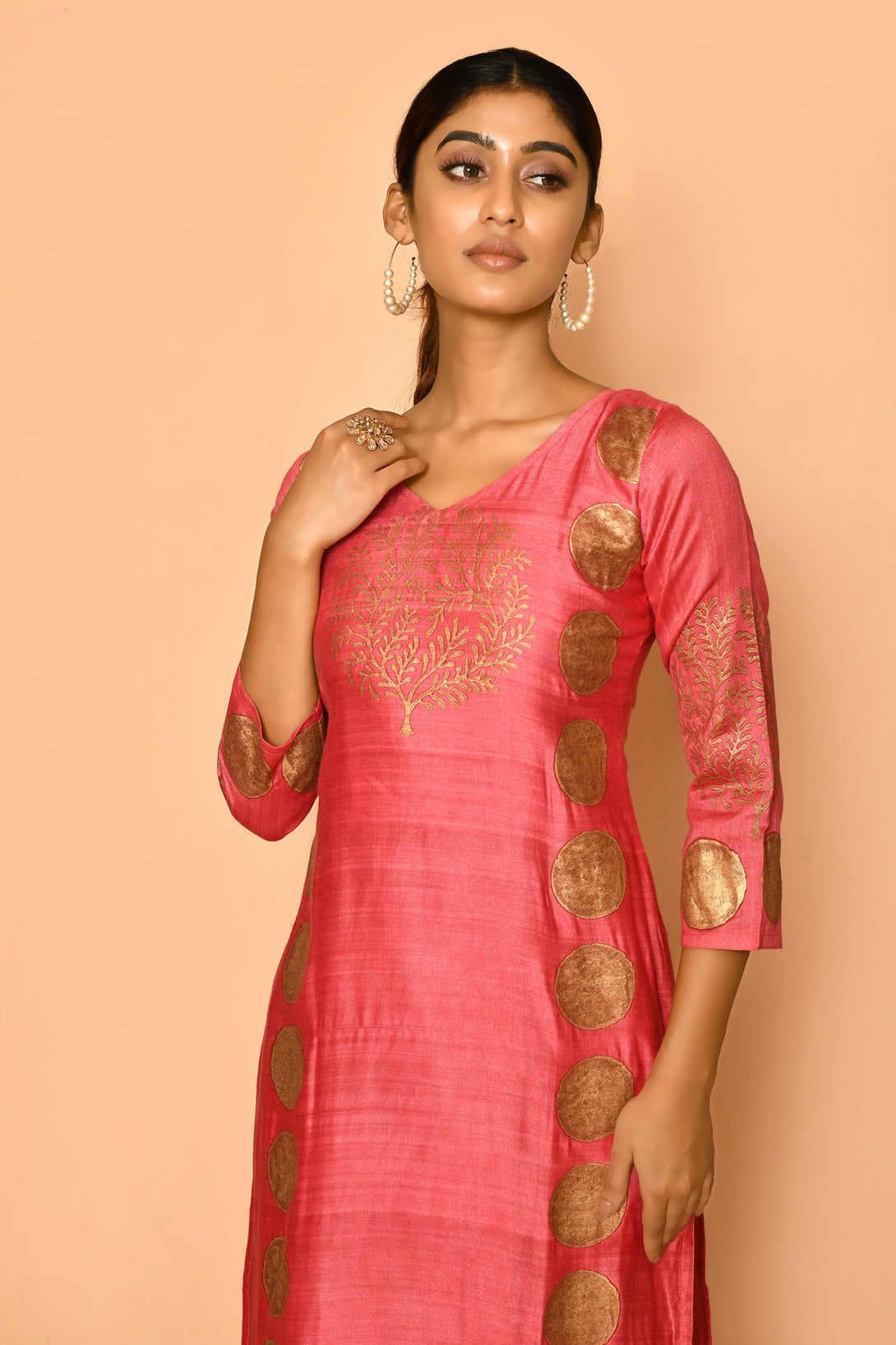 Ruby handloom hand printed cotton silk kurta  for women