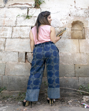 Indigo White Handwoven Organic Cotton boho Pant