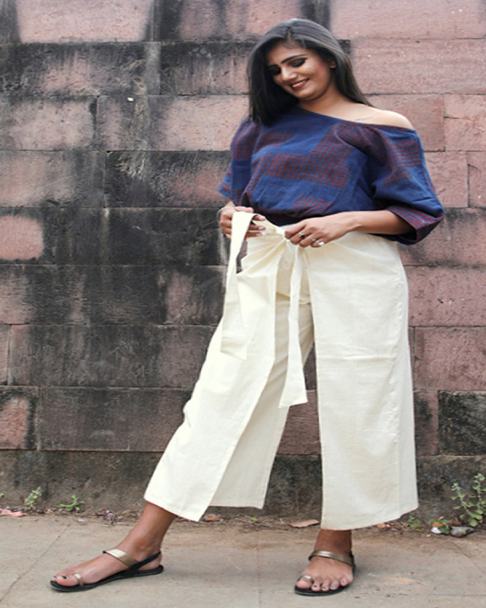 Buy OffWhite Handcrafted Cotton Linen Pants for Women  FGCT2101  Farida  Gupta