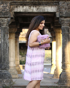 Ice Painted Lady Pink Double Ikkat Handwoven Cotton Tunic Dress