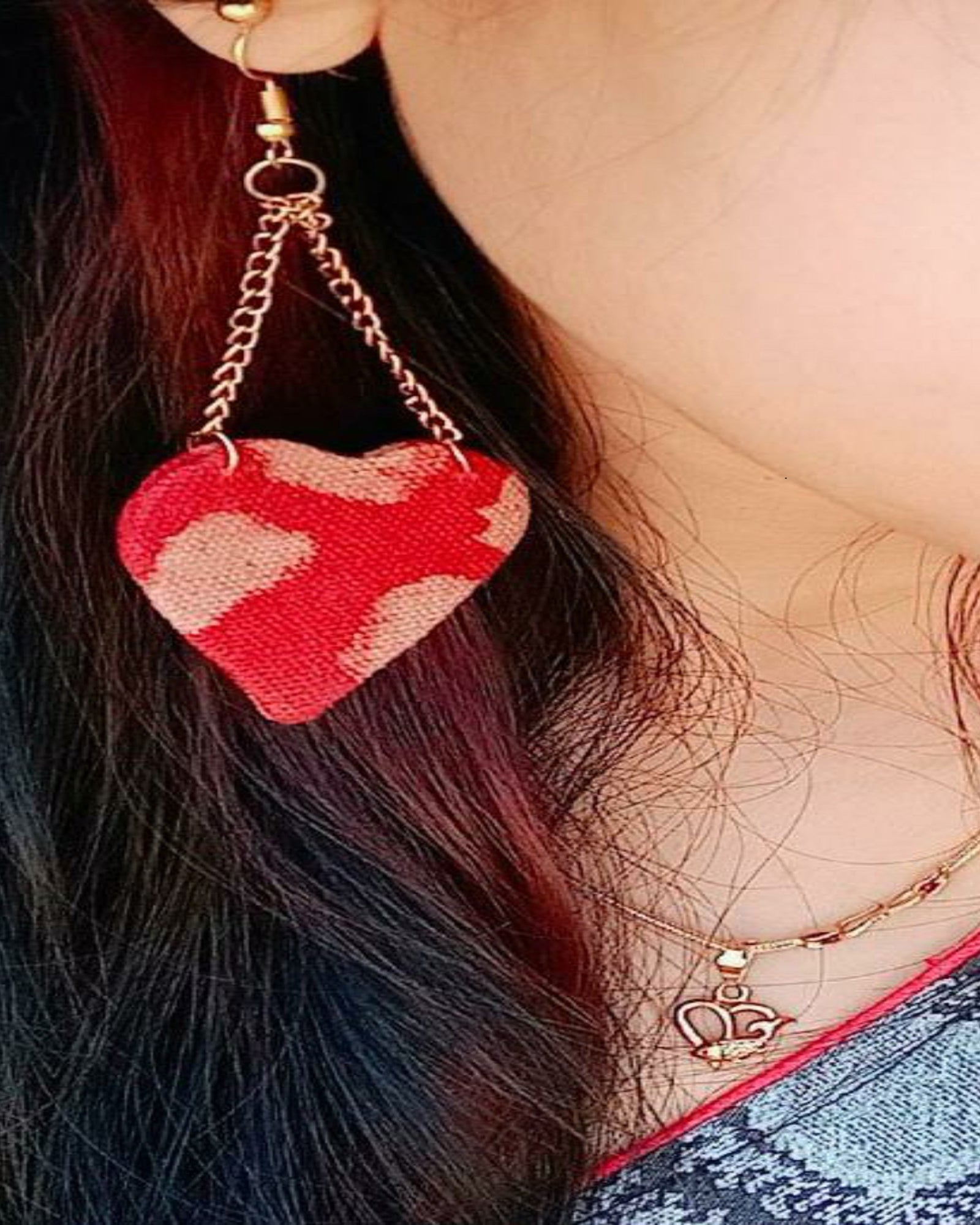 Red Heart Shaped Danglers Earrings