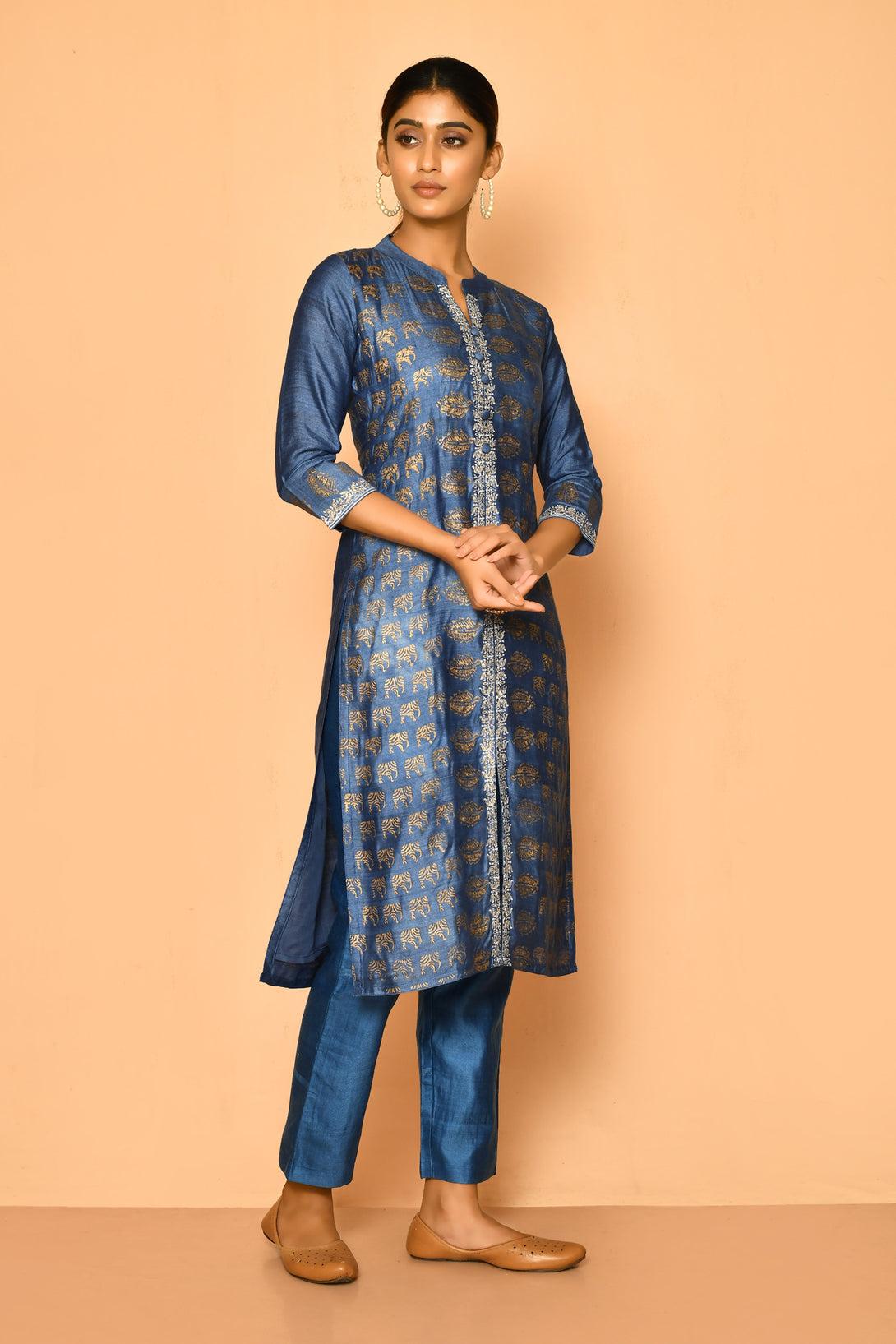 topaz handloom, hand block printed cotton silk kurta set for women