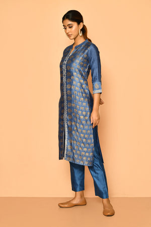 hand block printed and handloom cotton silk kurta set for women