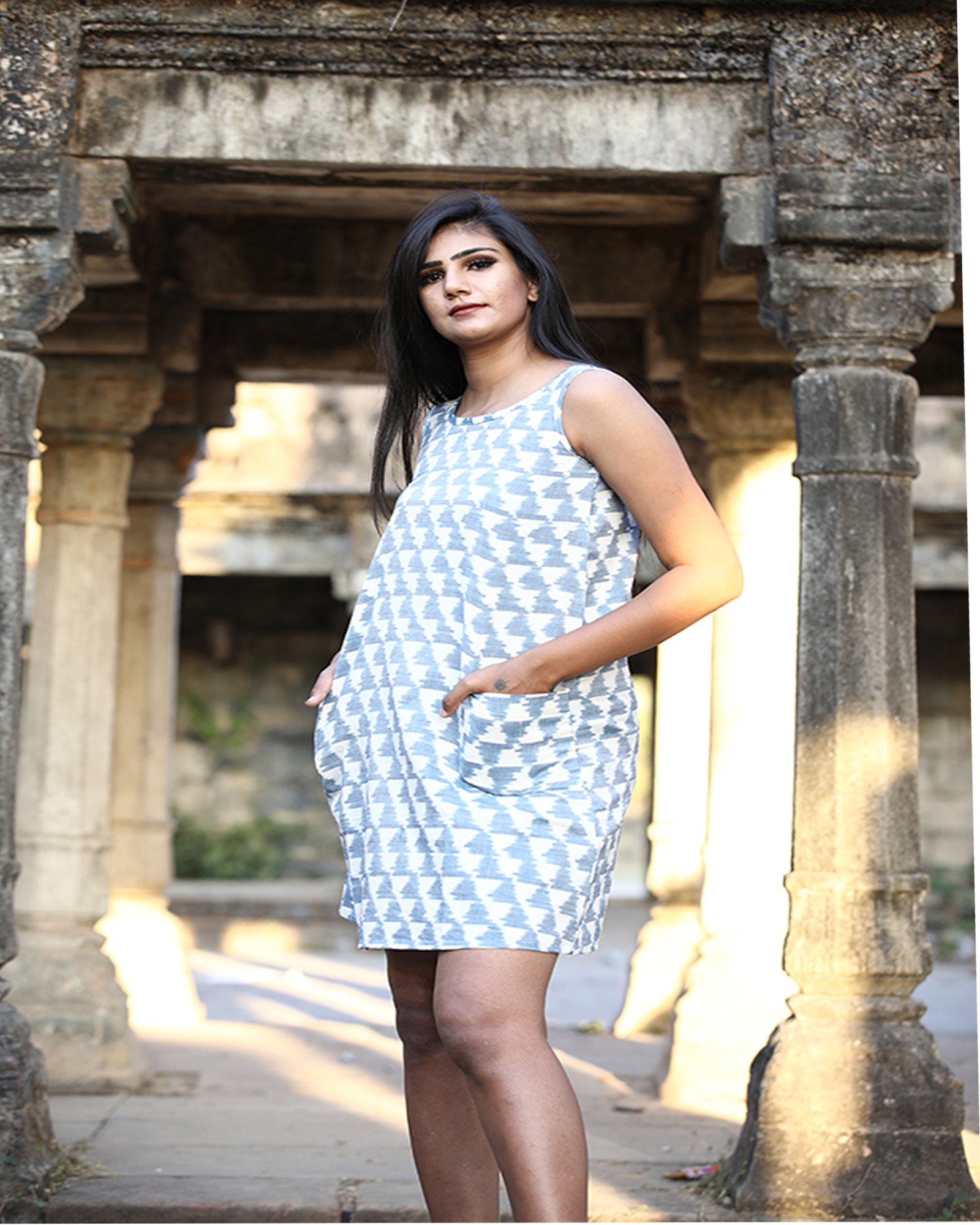 handwoven ikkat grey tunic ethical dresses 3